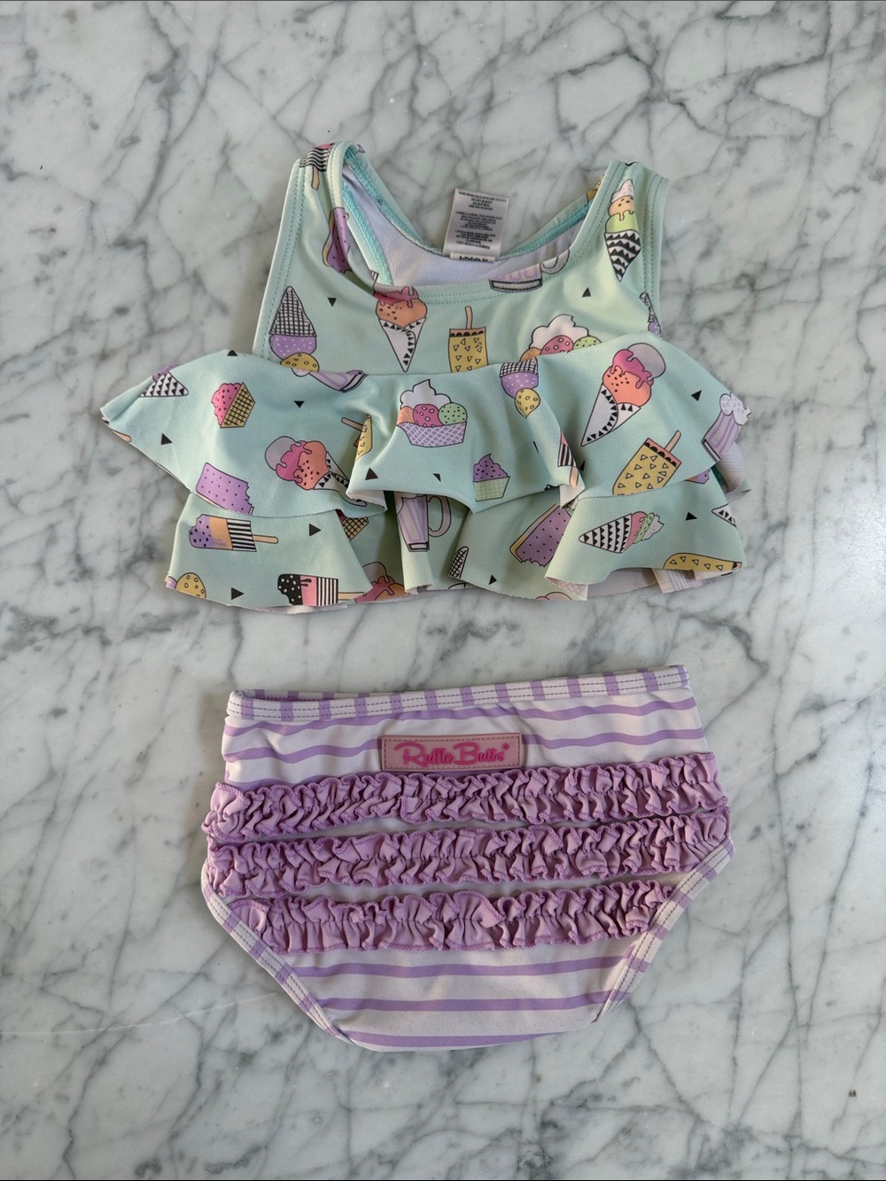 Ruffle Butts Pastel Ice Cream Ruffle Bikini Set Sz 12-18 Mo Mint & Lavender